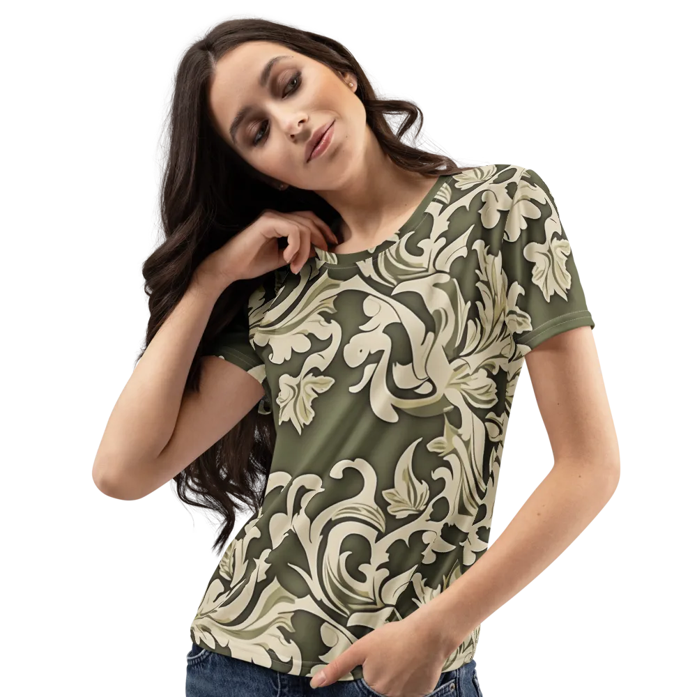 Olive Acanthus on Women's Crew Neck T-Shirt — Left Front