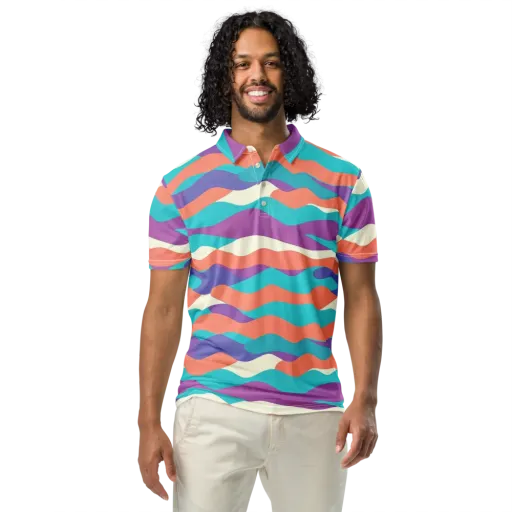 Waveform Sunset on a Men's Slim Fit Polo Shirt