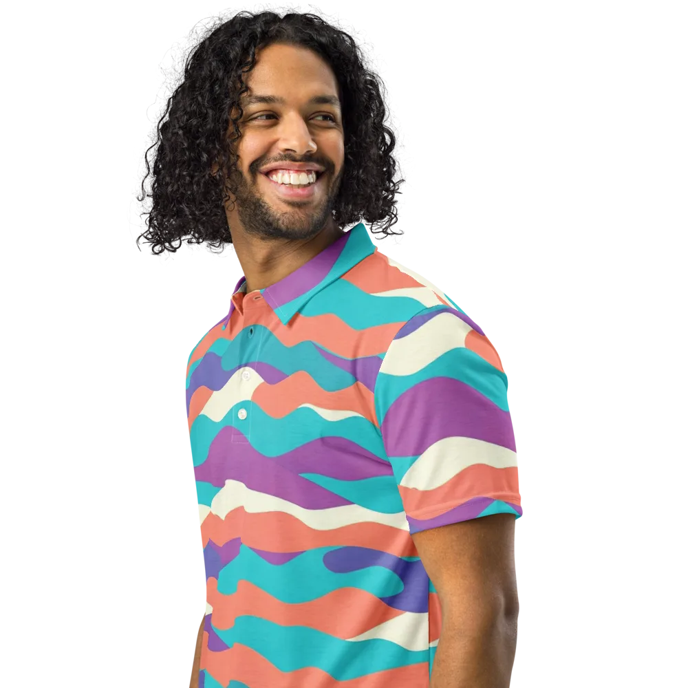 Waveform Sunset on Men's Slim Fit Polo Shirt — Left Front