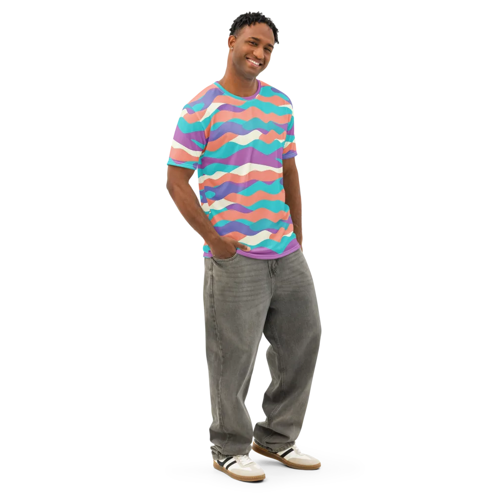 Waveform Sunset on Men's Cotton Crew Neck T-Shirt — Right Front