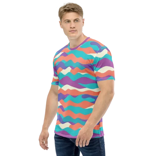 Waveform Sunset on a Men's Crew Neck T-Shirt