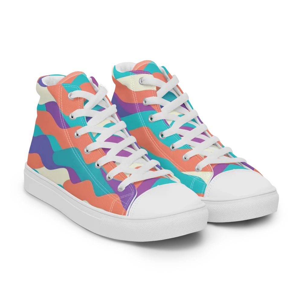 Waveform Sunset on Men's High Top Canvas Shoes — Right Front