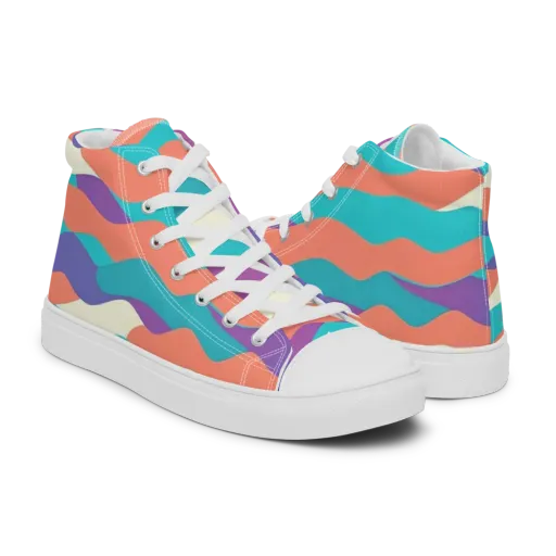 Waveform Sunset on a Men's High Top Canvas Shoes
