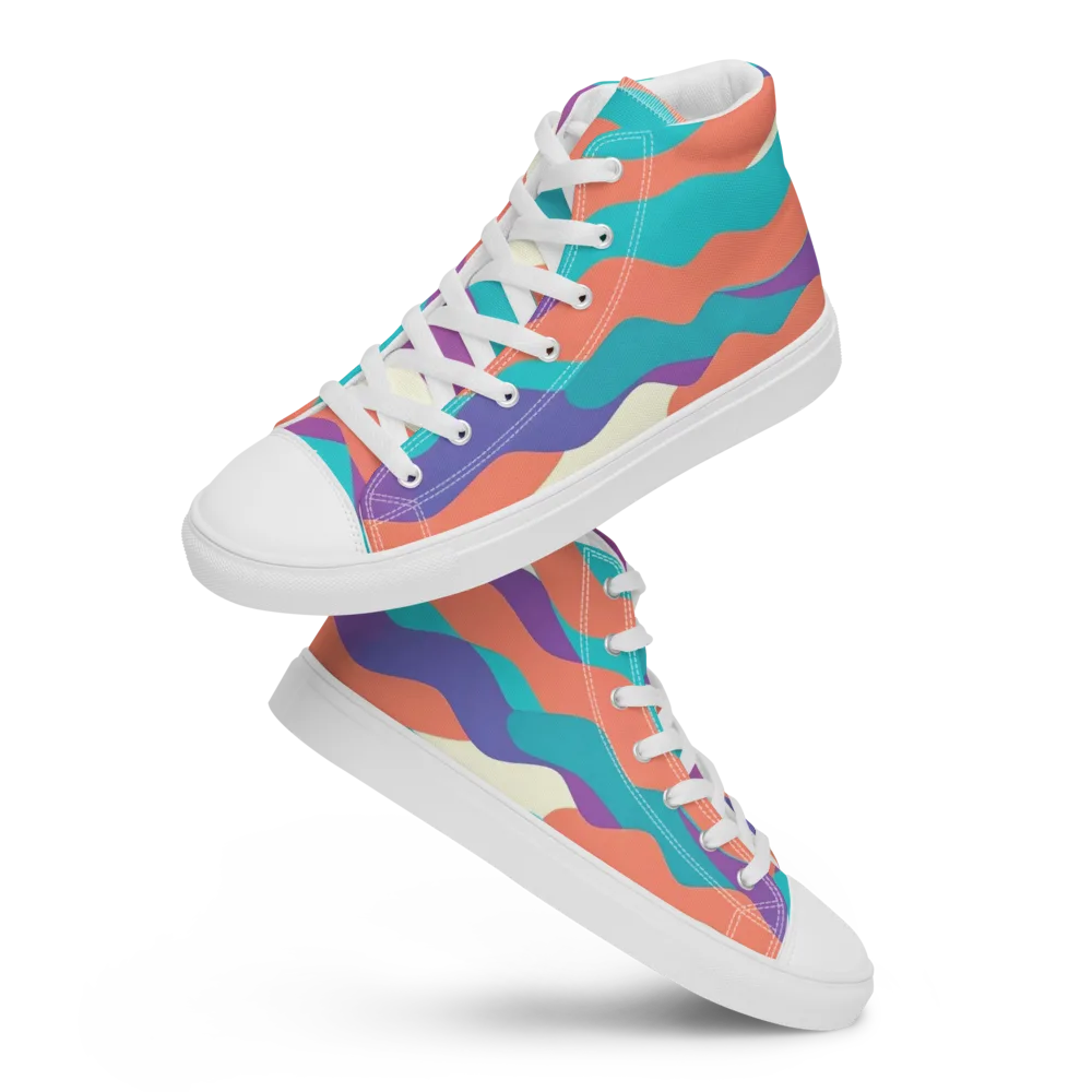 Waveform Sunset on Men's High Top Canvas Shoes — Front