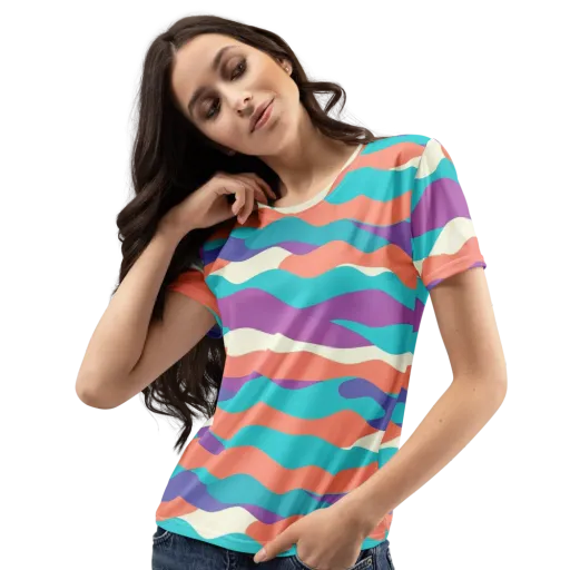 Waveform Sunset on a Women's Crew Neck T-Shirt