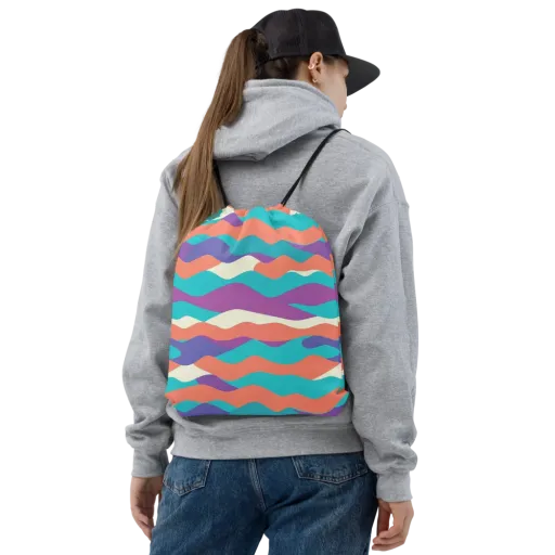 Waveform Sunset on a Drawstring Bag