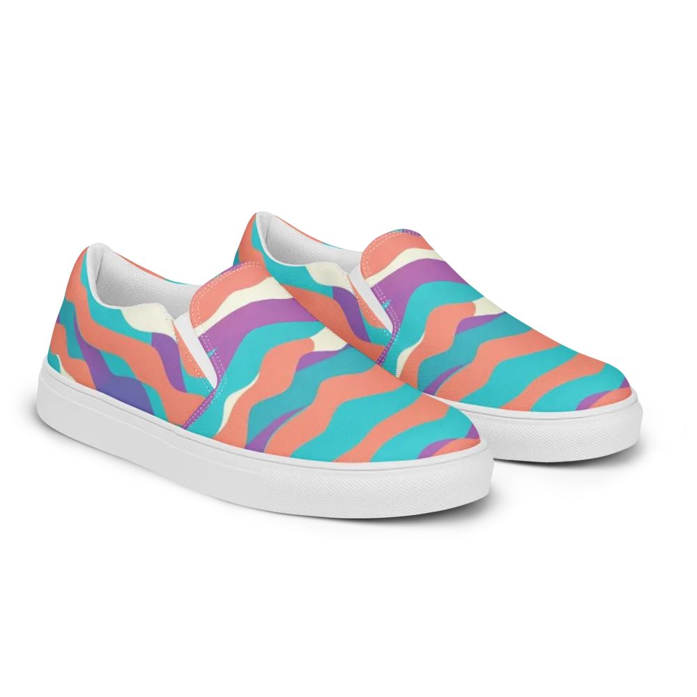 Waveform Sunset on Women's Slip-On Canvas Shoes — Right Front