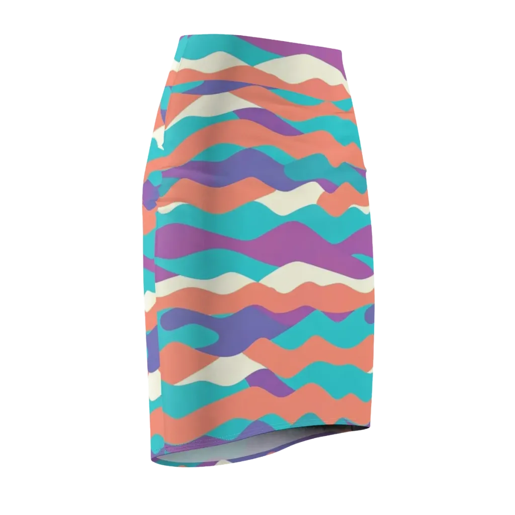 Waveform Sunset on Pencil Skirt — Front Side