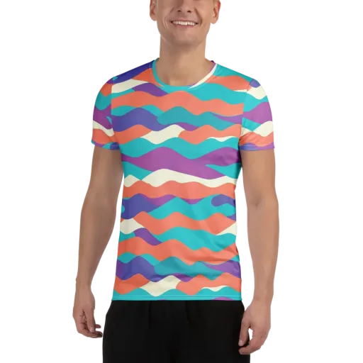 Waveform Sunset on a Men's Athletic T-Shirt