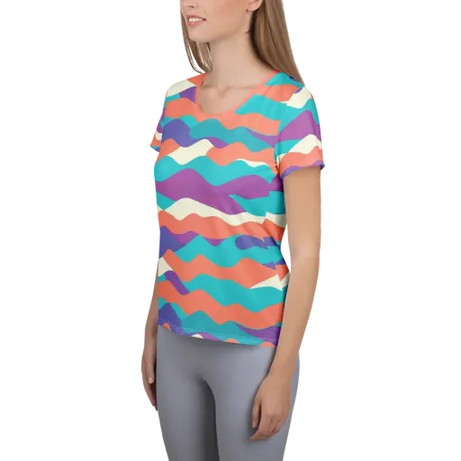 Waveform Sunset on a Women's Athletic T-Shirt