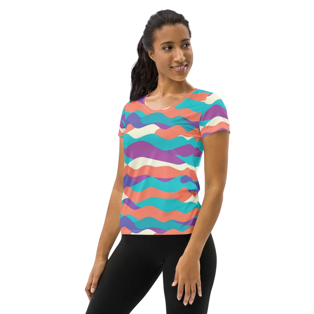 Waveform Sunset on Women's Athletic T-Shirt — Left