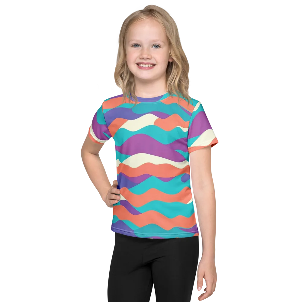 Waveform Sunset on Kids Crew Neck T-Shirt — Front
