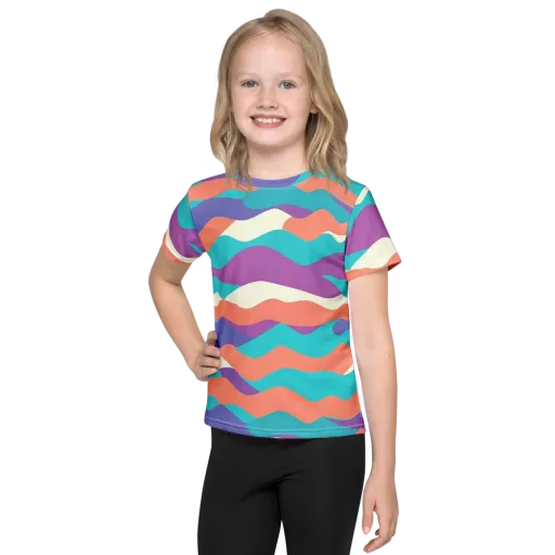 Waveform Sunset on a Kids Crew Neck T-Shirt