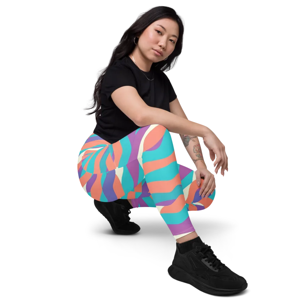 Waveform Sunset on Leggings with Pockets — Right Front