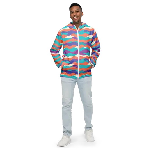 Waveform Sunset on a Men's Windbreaker