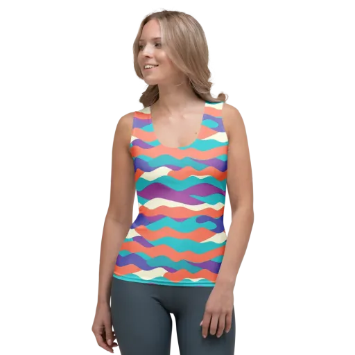 Waveform Sunset on a Women's Tank Top