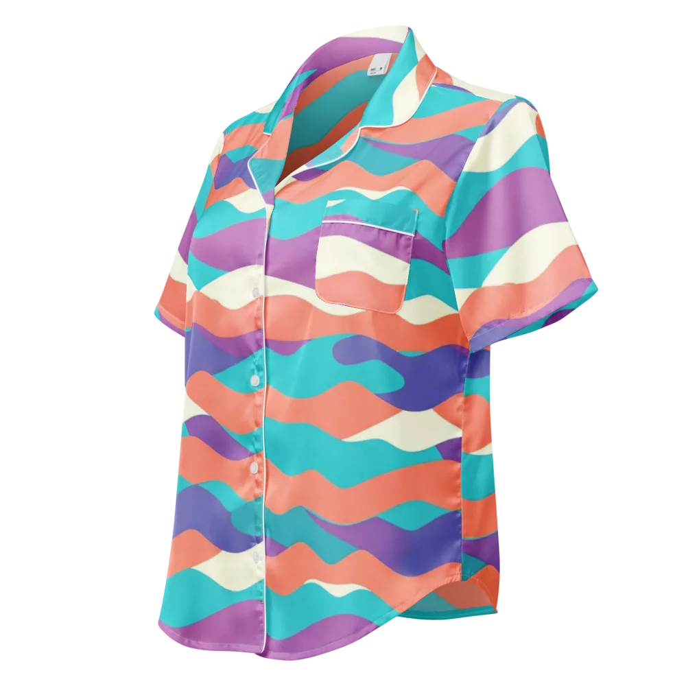 Waveform Sunset on Women's Short Sleeve Pajama Top — Left Front