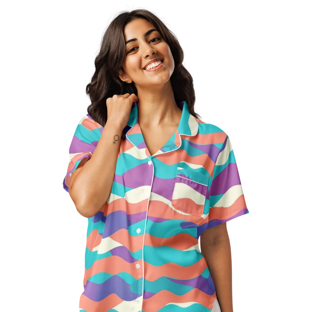Waveform Sunset on Women's Short Sleeve Pajama Top — Front
