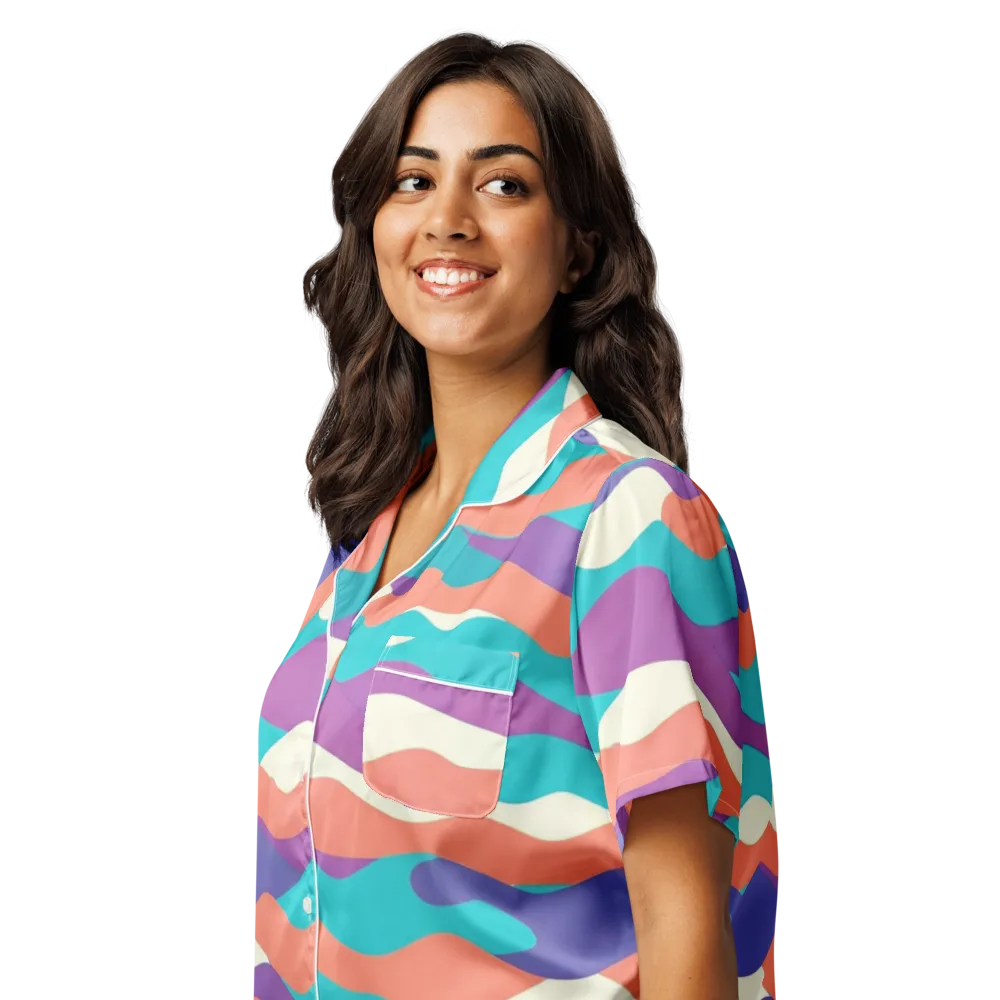Waveform Sunset on Women's Short Sleeve Pajama Top — Left Front