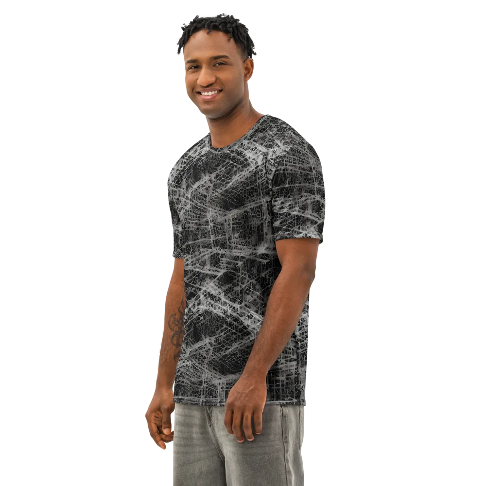 Monochrome Mesh on Men's Cotton Crew Neck T-Shirt — Left Front