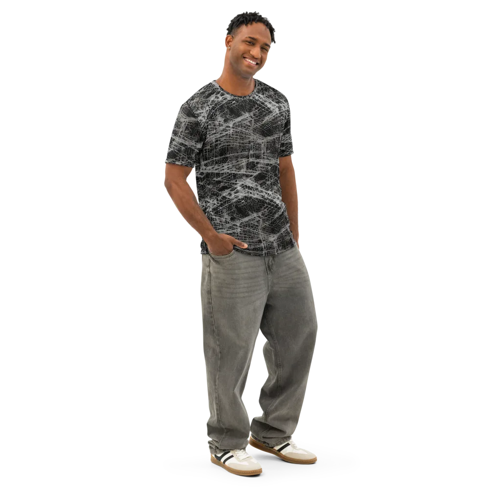 Monochrome Mesh on Men's Cotton Crew Neck T-Shirt — Right Front