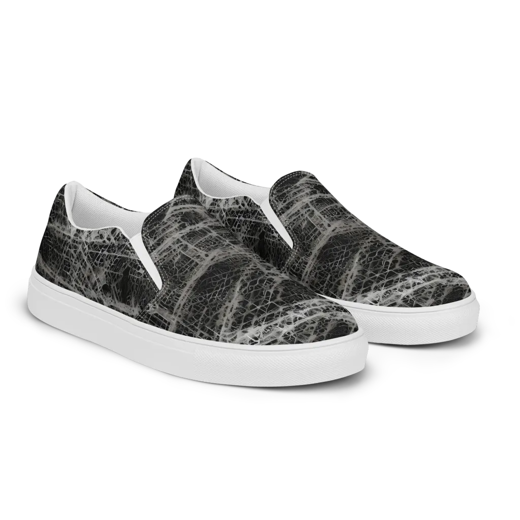 Monochrome Mesh on Men's Slip-On Canvas Shoes — Right Front