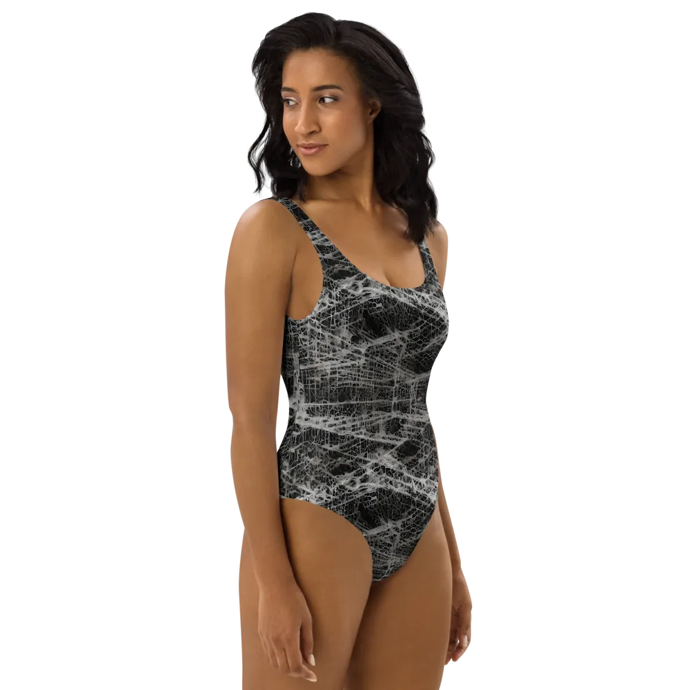 Monochrome Mesh on One-Piece Swimsuit — Right