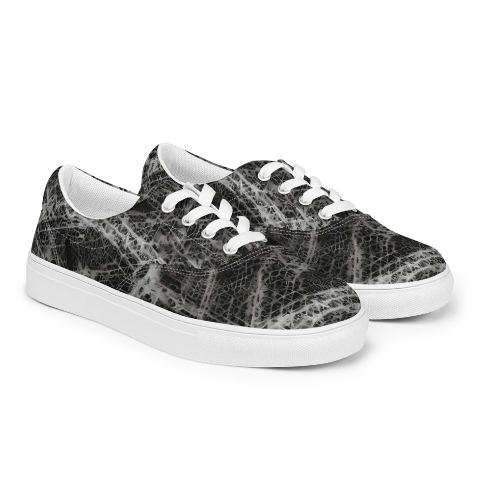 Monochrome Mesh on Men's Lace-Up Canvas Shoes — Right Front