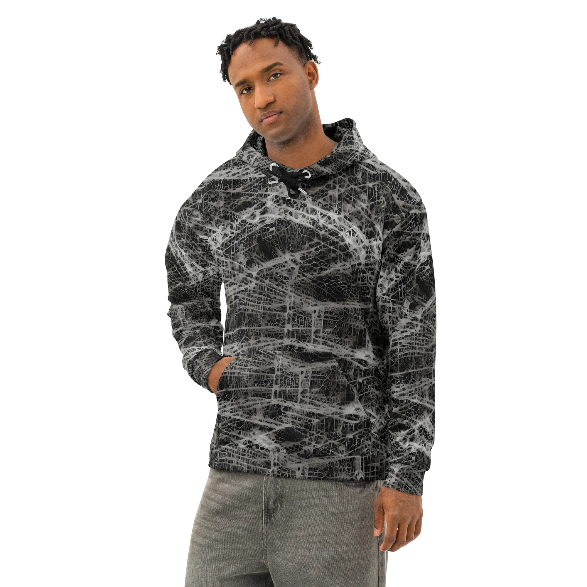 Monochrome Mesh on Cotton Hoodie — Left Front