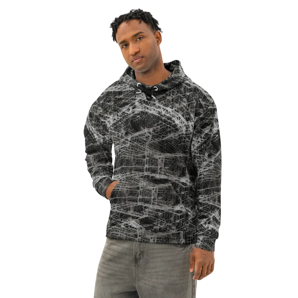 Monochrome Mesh on Cotton Hoodie — Left Front