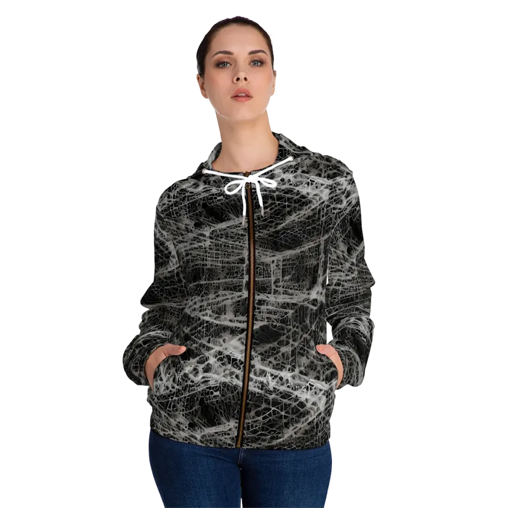 Monochrome Mesh on Women's Full-Zip Hoodie — Front On Person
