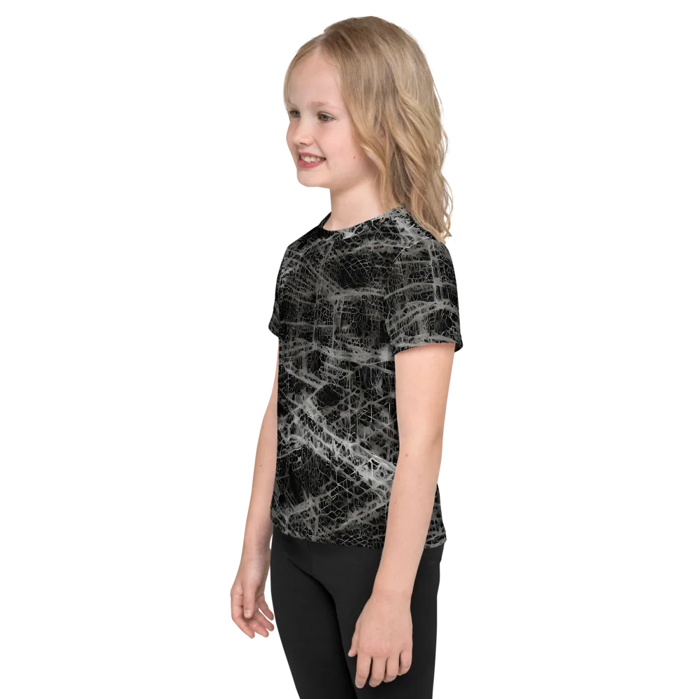 Monochrome Mesh on Kids Crew Neck T-Shirt — Left