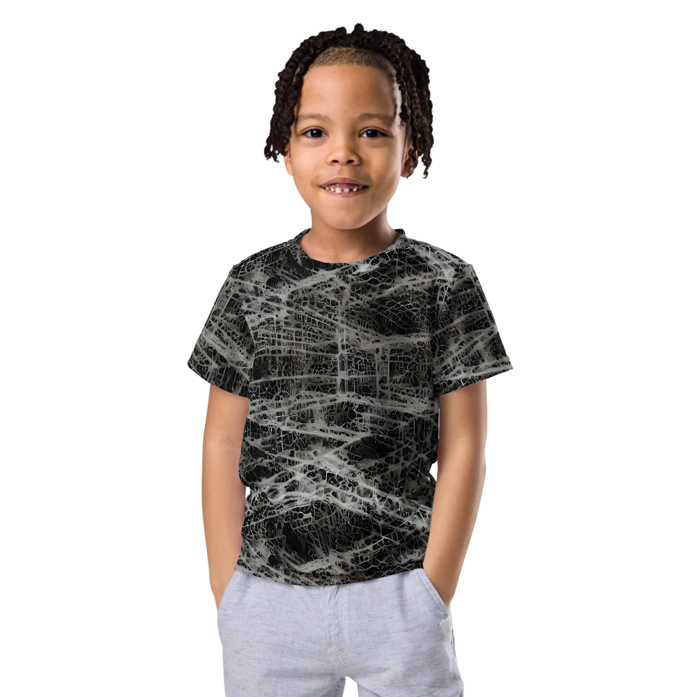 Monochrome Mesh on Kids Crew Neck T-Shirt — Front
