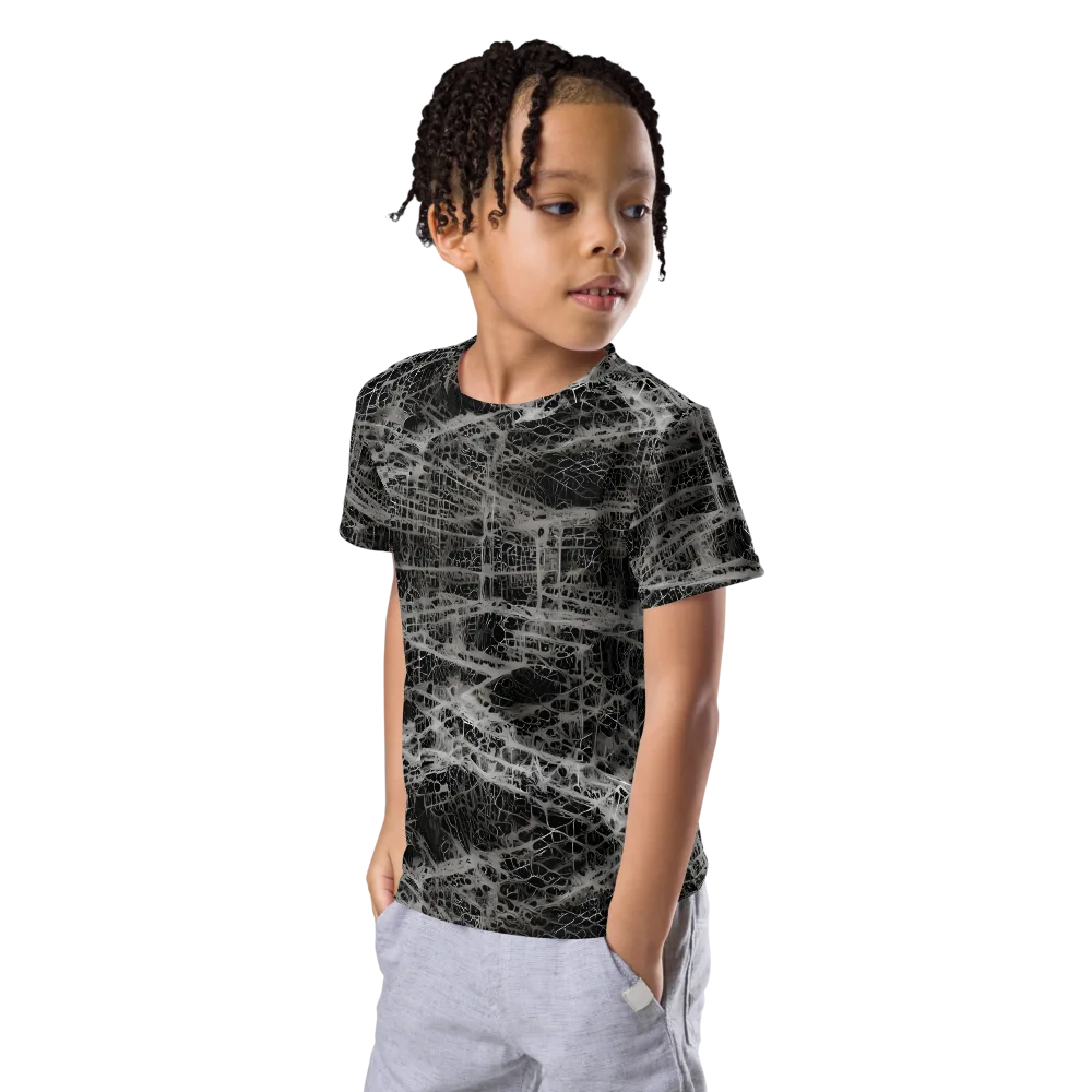 Monochrome Mesh on Kids Crew Neck T-Shirt — Left Front