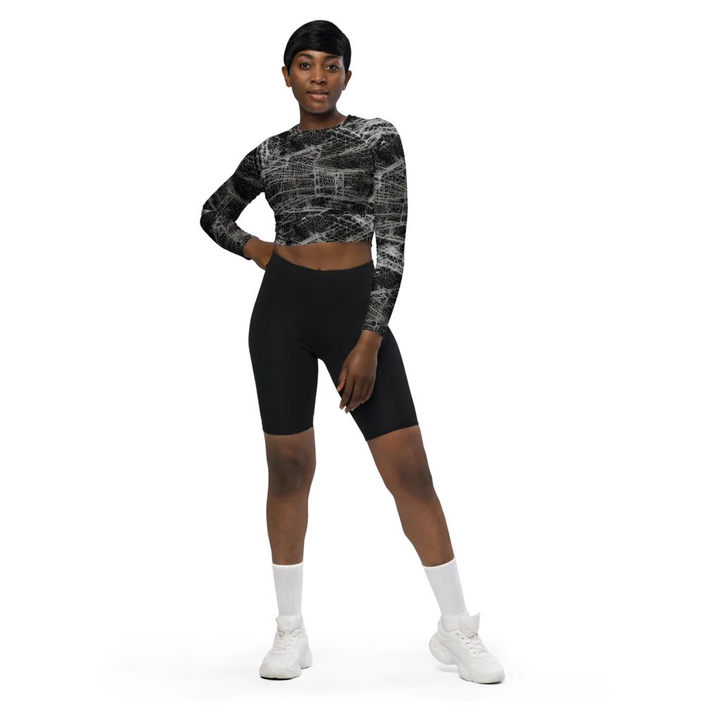 Monochrome Mesh on Long Sleeve Crop Top — Front