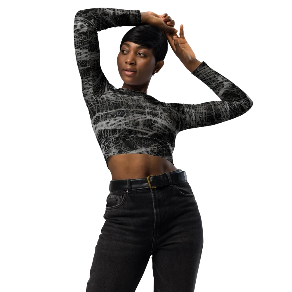 Monochrome Mesh on Long Sleeve Crop Top — Front