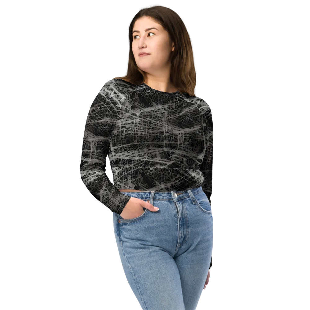 Monochrome Mesh on Long Sleeve Crop Top — Front