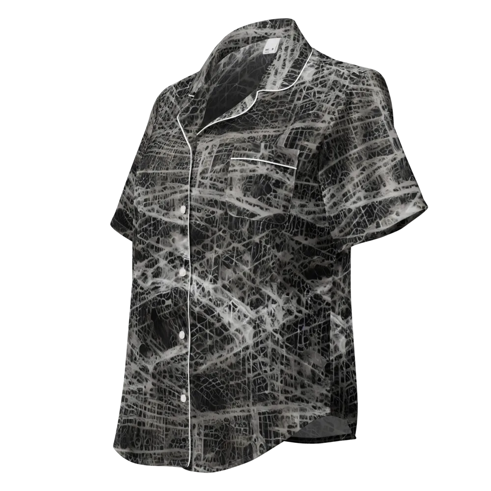 Monochrome Mesh on Women's Short Sleeve Pajama Top — Left Front