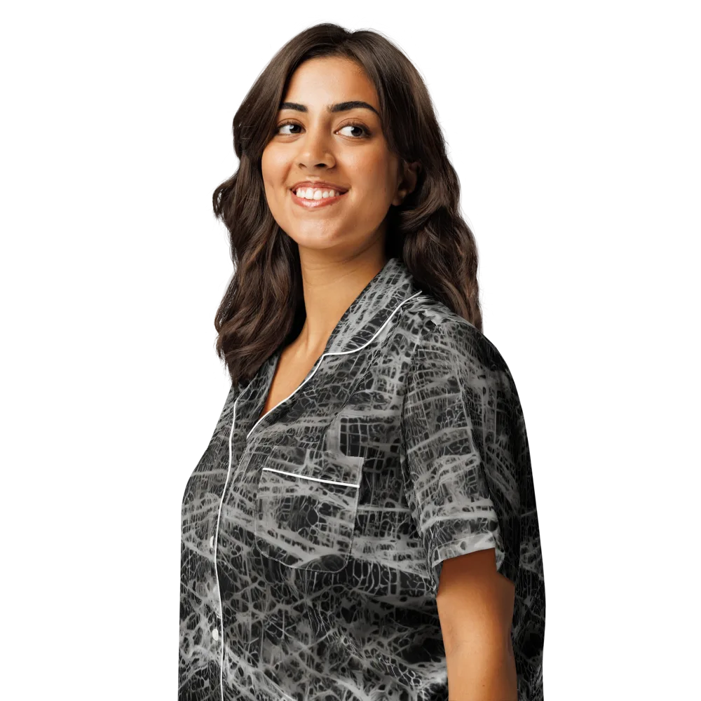 Monochrome Mesh on Women's Short Sleeve Pajama Top — Left Front