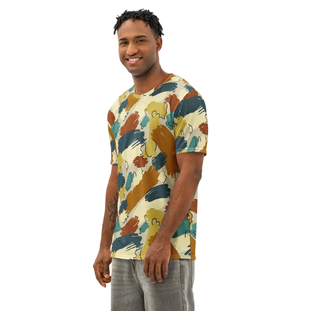 Ochre Gesture on Men's Cotton Crew Neck T-Shirt — Left Front