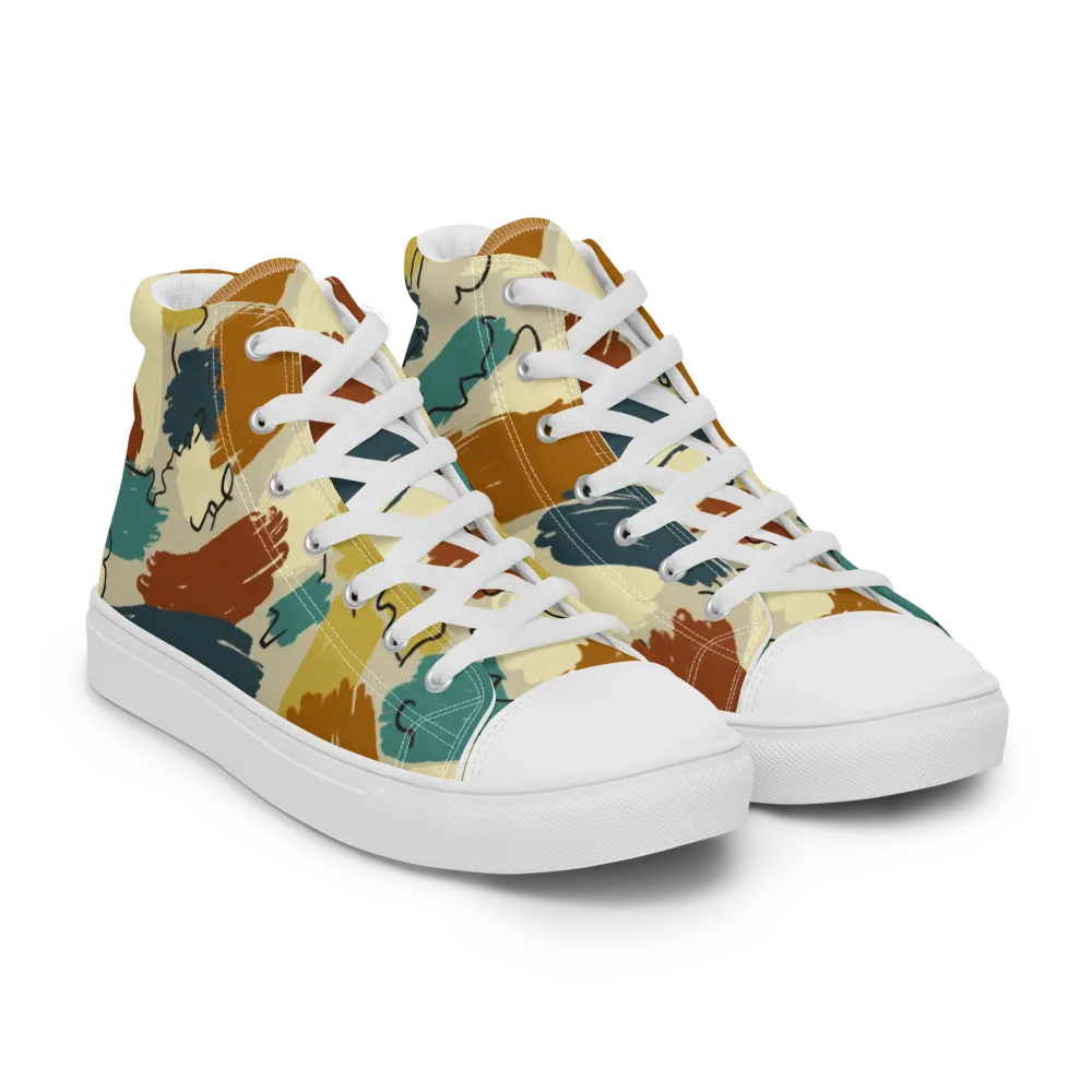 Ochre Gesture on Men's High Top Canvas Shoes — Right Front