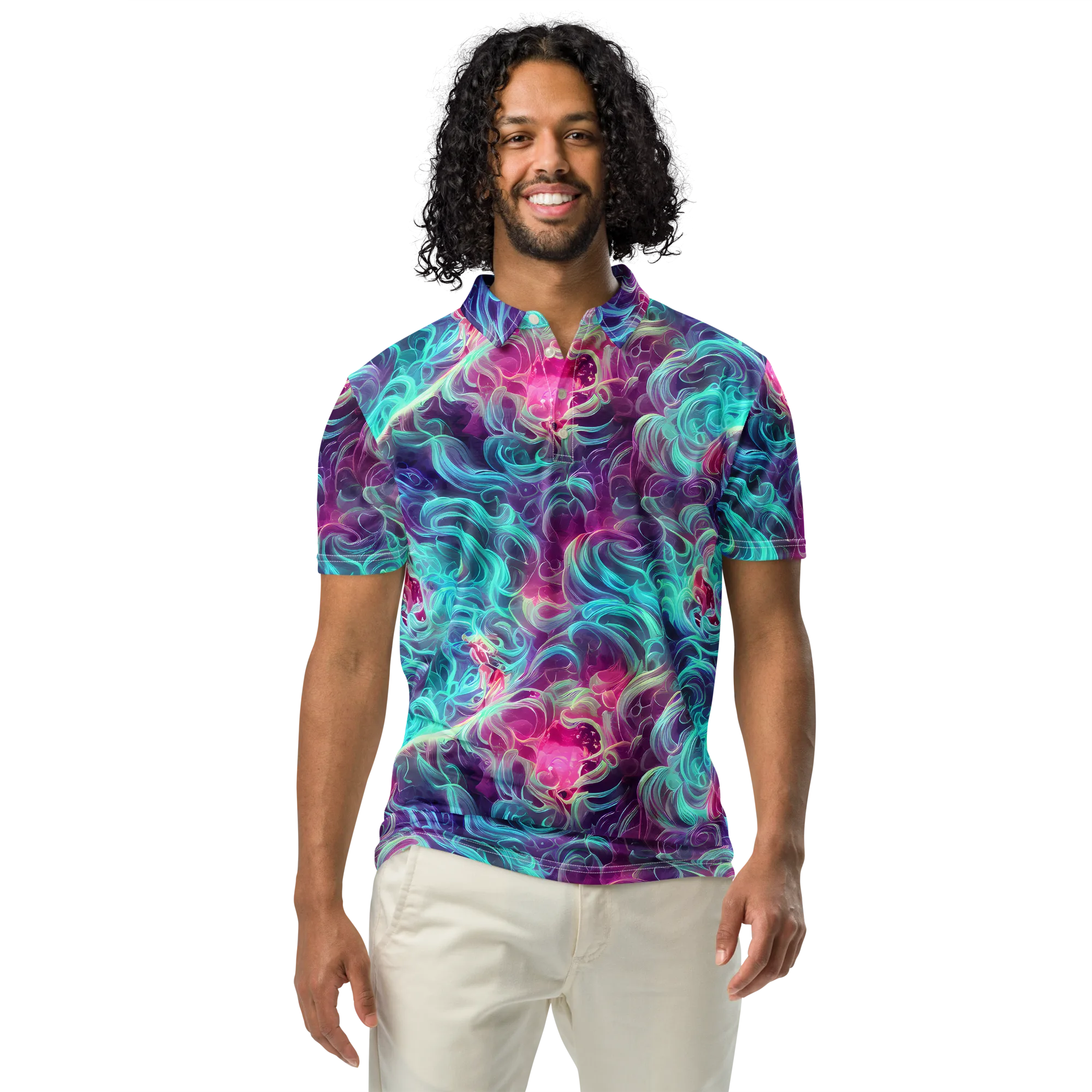 Galactic Bloom on Men's Slim Fit Polo Shirt — Front