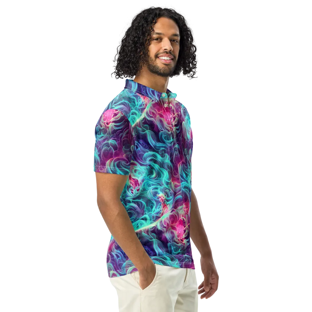 Galactic Bloom on Men's Slim Fit Polo Shirt — Right Front
