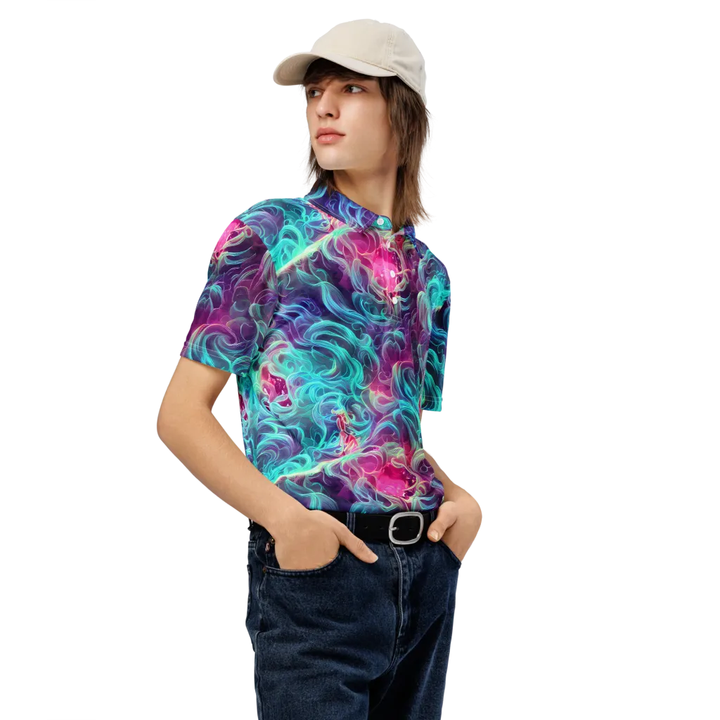 Galactic Bloom on Men's Slim Fit Polo Shirt — Right Front
