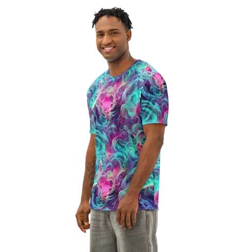 Galactic Bloom on a Men's Cotton Crew Neck T-Shirt