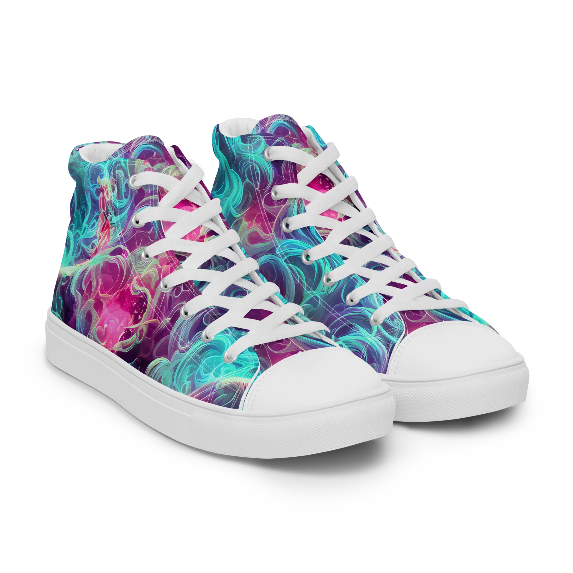 Galactic Bloom on Men's High Top Canvas Shoes — Right Front