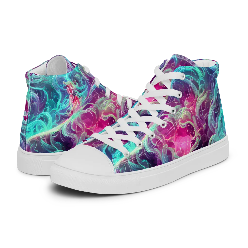 Galactic Bloom on Men's High Top Canvas Shoes — Left