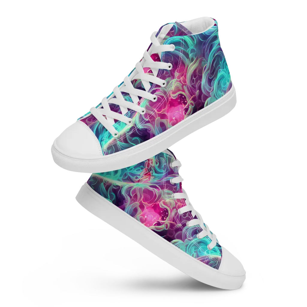 Galactic Bloom on Men's High Top Canvas Shoes — Front