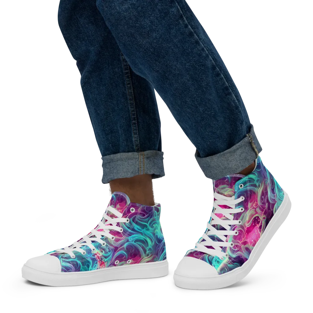 Galactic Bloom on Men's High Top Canvas Shoes — Left