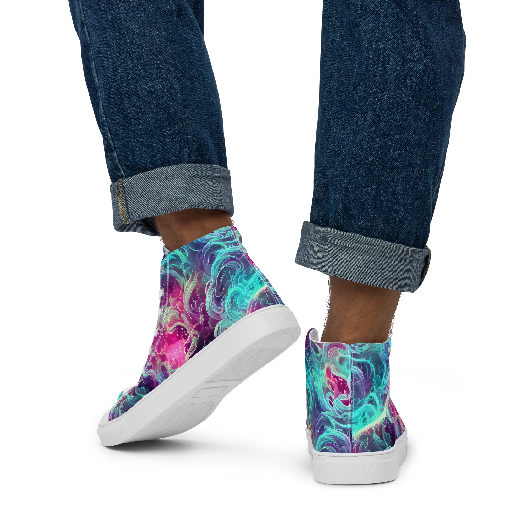 Galactic Bloom on Men's High Top Canvas Shoes — Back